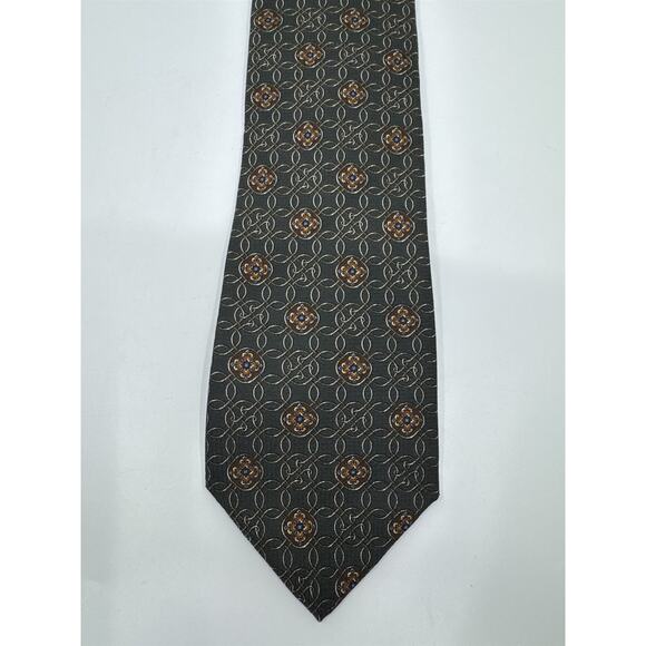 Today's Man Made In Italy Green and Orange Medallion Patten Men's Neck Tie - Picture 2 of 9